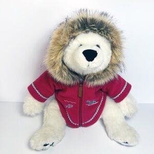 INUK  Northern Canada Plush Bear with red embroidered fleece jacket